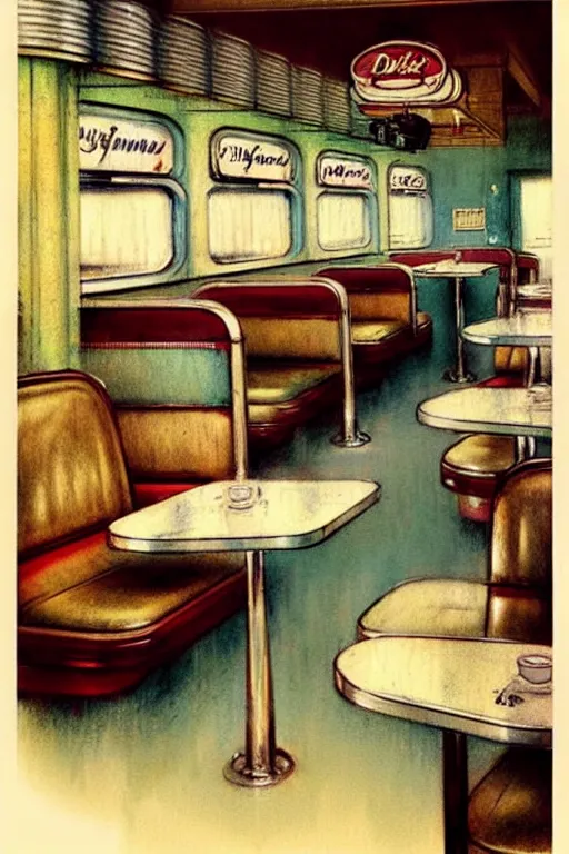 Prompt: ( ( ( ( ( 1 9 5 0 s diner interior. muted colors. ) ) ) ) ) by jean - baptiste monge!!!!!!!!!!!!!!!!!!!!!!!!!!!!!!