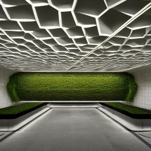 Image similar to noisy photograph of a small liminal underground garden, office ceiling panels, retrofuturism, brutalism, staggered terraces, minimalist, cinematic, soft vintage glow
