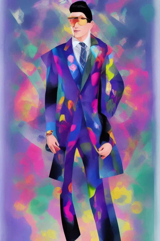Image similar to male powersuit dapper look artwork of high - end haute couture bespoke fashion by ali sabet, lisa frank & sho murase
