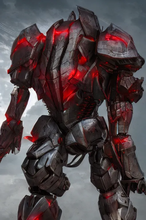 Prompt: hyper detailed cinematic rendering cg artwork with volumetric lightning and ray tracing, azure crimson skinny full body heavy armor armored core, weathering armor plating, endoekeleton exposure, 8 k, octane render, unreal engine, ray tracing