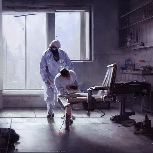 Image similar to A surgeon desperately trying to save his patient, oil painting by Cedric Peyravernay, highly detailed, cinematic concept art, dramatic lighting