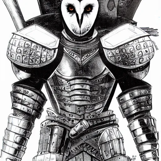 Image similar to portrait of a barn owl warrior wearing an armor by Takeshi Obata