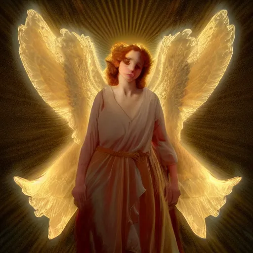 Image similar to Angel in the universe, surrounded by a light circle, glowing, high saturation, cinematic light effect, realistic, adding detail, rococo style, high definition