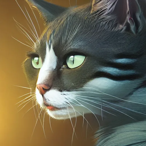 Prompt: highly detailed closeup portrait of a cat, in disney, stephen bliss, unreal engine, art by greg rutkowski, loish, rhads, ferdinand knab, makoto shinkai and lois van baarle, ilya kuvshinov, rossdraws, tom bagshaw, global illumination, radiant light, detailed and intricate environment