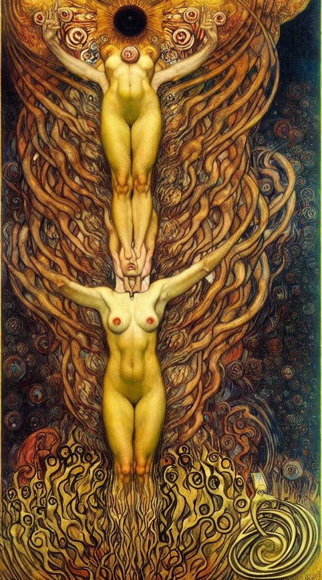 Image similar to Divine Chaos Engine by Karol Bak, Jean Delville, William Blake, Gustav Klimt, and Vincent Van Gogh, symbolist, visionary