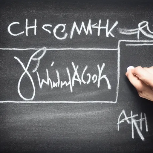 Prompt: chimpanzee writing formulas on chalkboard blackboard university classroom