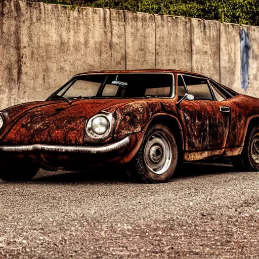 Image similar to old ((rusty)) lamborghini, 4k photo