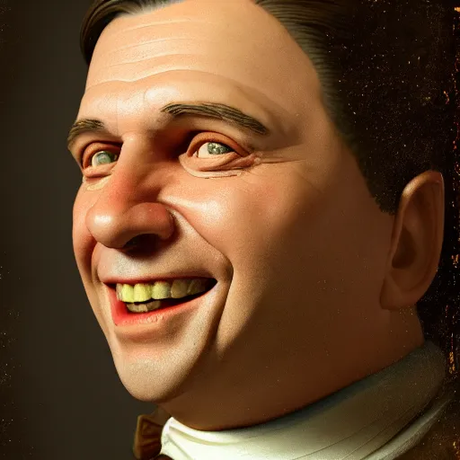 Image similar to Ron Desantis smiling, in the style of a founding father portrait, dreamlike, horror, intricate detail, 3d render, octane render, god rays, depth of field, trending on artstation, 4k, hd