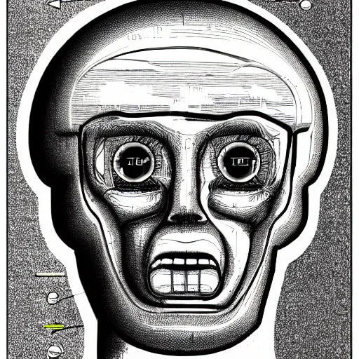 Image similar to giant robot-humanoid head, cross-section diagram