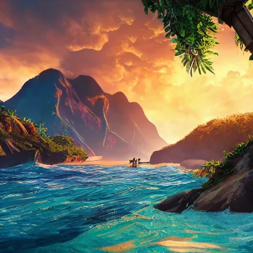 Image similar to uncharted 4 island, painting