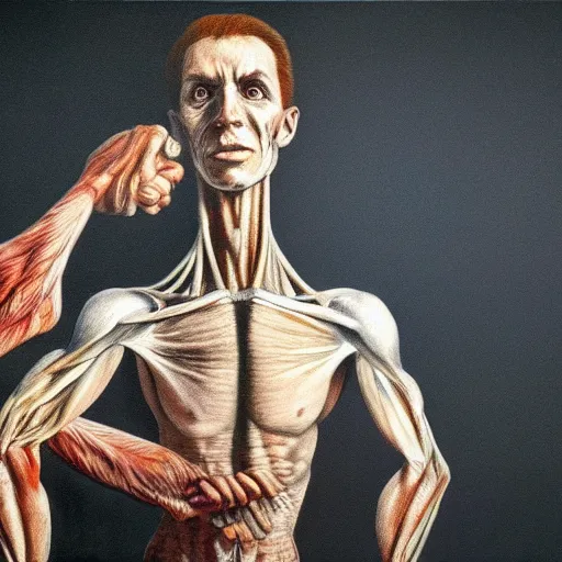 Image similar to a bird, Gor, a human body, two strong arms hyper realism