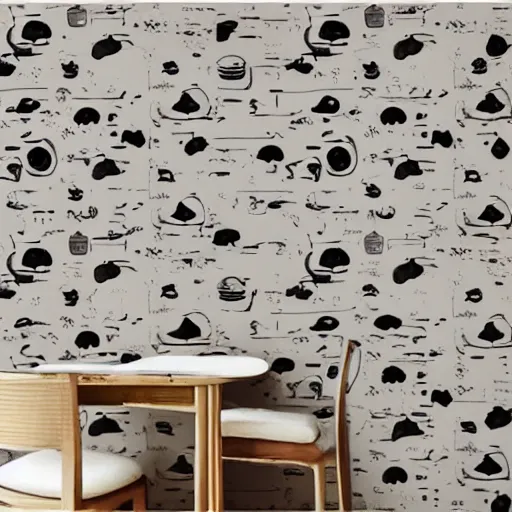 Prompt: modern kitchen wallpaper pig design. pigs on the wall expensive