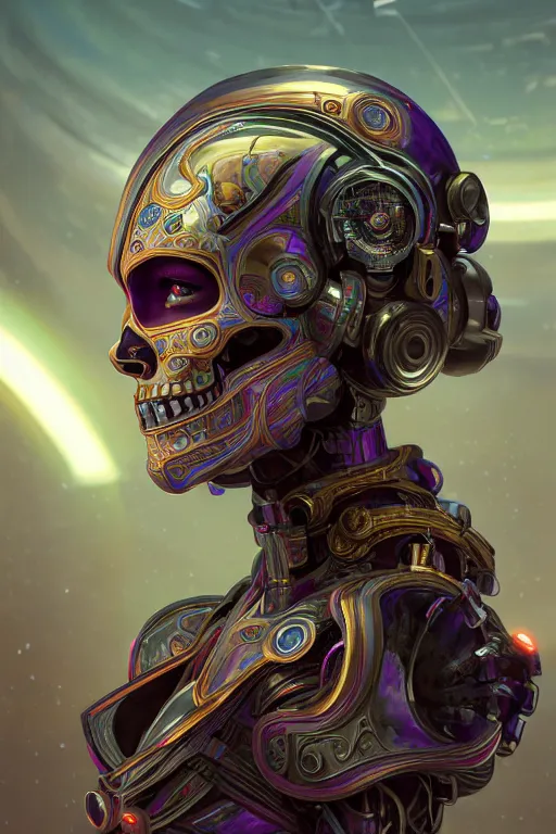 Prompt: ultra detailed, female android, scifi, fantasy, octane render, ( dia de los muertos, triadic color scheme, asymmetrical, intricate detailed, global illumination, concept art, art by godmachine and michael welan and rossdraws and artgerm and greg rutkowski and alphonse mucha and loish and wlop. 8 k, hdr