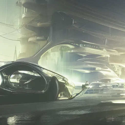 Prompt: car : motherboard forms designed by zaha hadid sci-fi futuristic ultra realistic photography, keyshot render, octane render, unreal engine 5 render, high oiled liquid glossy specularity reflections, ultra detailed, golden hour 4k, 8k, 16k in the style ofblade runner 2049 Cyberpunk 2077 ghost in the shell thor 2 marvel film : tilt shift: sharp focus
