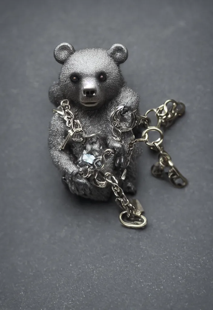 Image similar to a small crystal bear keychain by greg rutkowski, sung choi, mitchell mohrhauser, maciej kuciara, johnson ting, maxim verehin, peter konig, 8 k photorealistic, cinematic lighting, hd, high details, dramatic, atmosphereric, trending on artstation