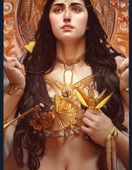 Prompt: athena goddess of wisdom, realistic portrait, symmetrical, highly detailed, digital painting, artstation, concept art, smooth, sharp focus, illustration, cinematic lighting, strength, art by artgerm and greg rutkowski and alphonse mucha and louis theophile hingre