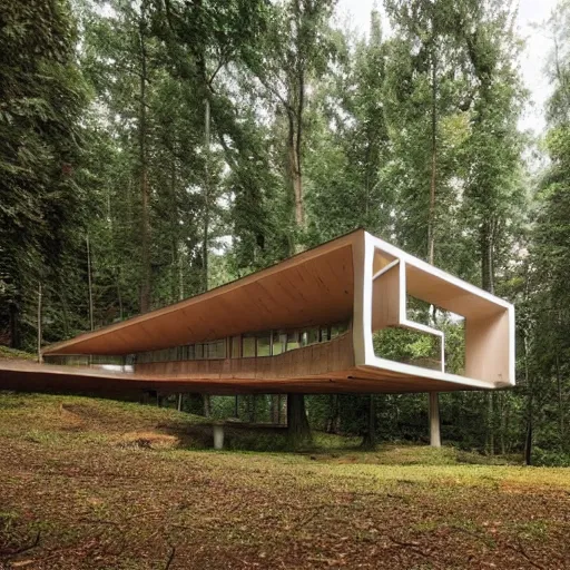 Image similar to a building in the middle of a forest, architecture