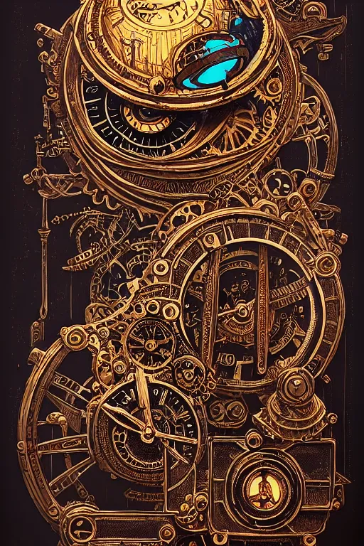 Image similar to ornate steampunk time machine, high details, intricately detailed, by vincent di fate, inking, lineart, 3 color screen print, masterpiece, trending on artstation,, sharp, details, hyper - detailed, hd, 4 k, 8 k