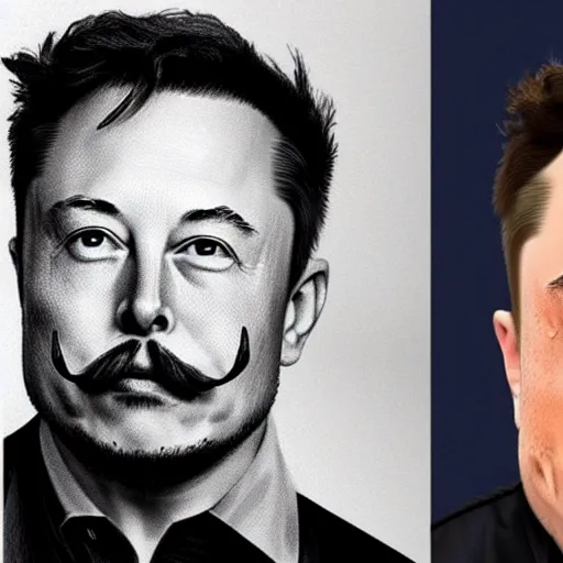 Image similar to Elon musk with a mustache in the style of salvador dalli