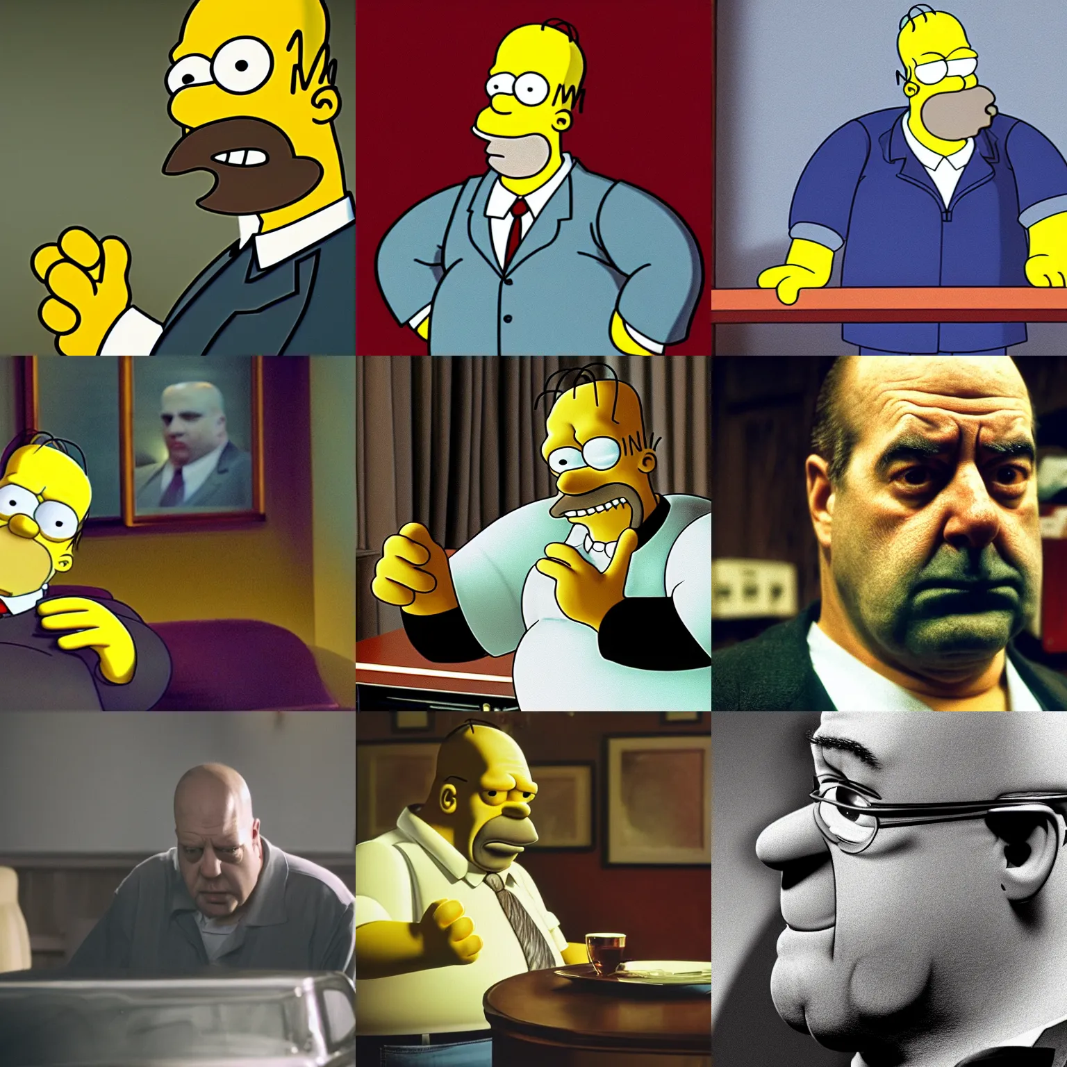 Prompt: photo, sad homer simpson in an episode of the sopranos, 4 k, high detail, professional photography