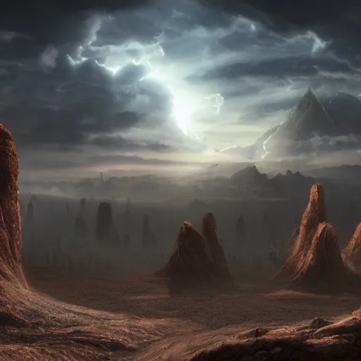 Prompt: huge plateau, extreme drama, distant glow, hdr, movie still, fully photorealistic, artstation, beautiful concept art, sharp luminescent focus, nd 6, sony fx 6, glowing luminescent invocations