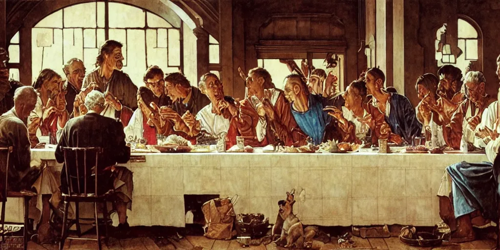 Image similar to the last supper, illustration, joseph christian leyendecker, norman rockwell