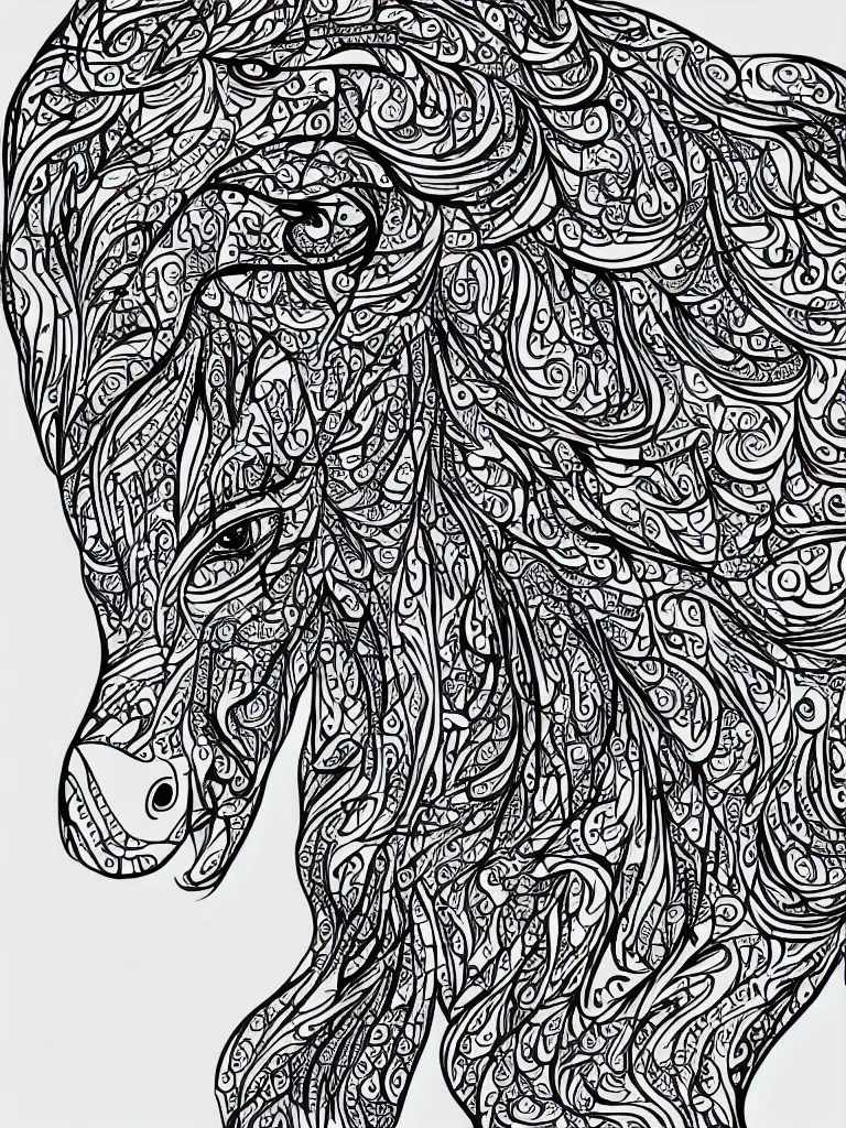 Image similar to beautiful horse, ornamental, fractal, ink draw, line art, vector, outline, simplified