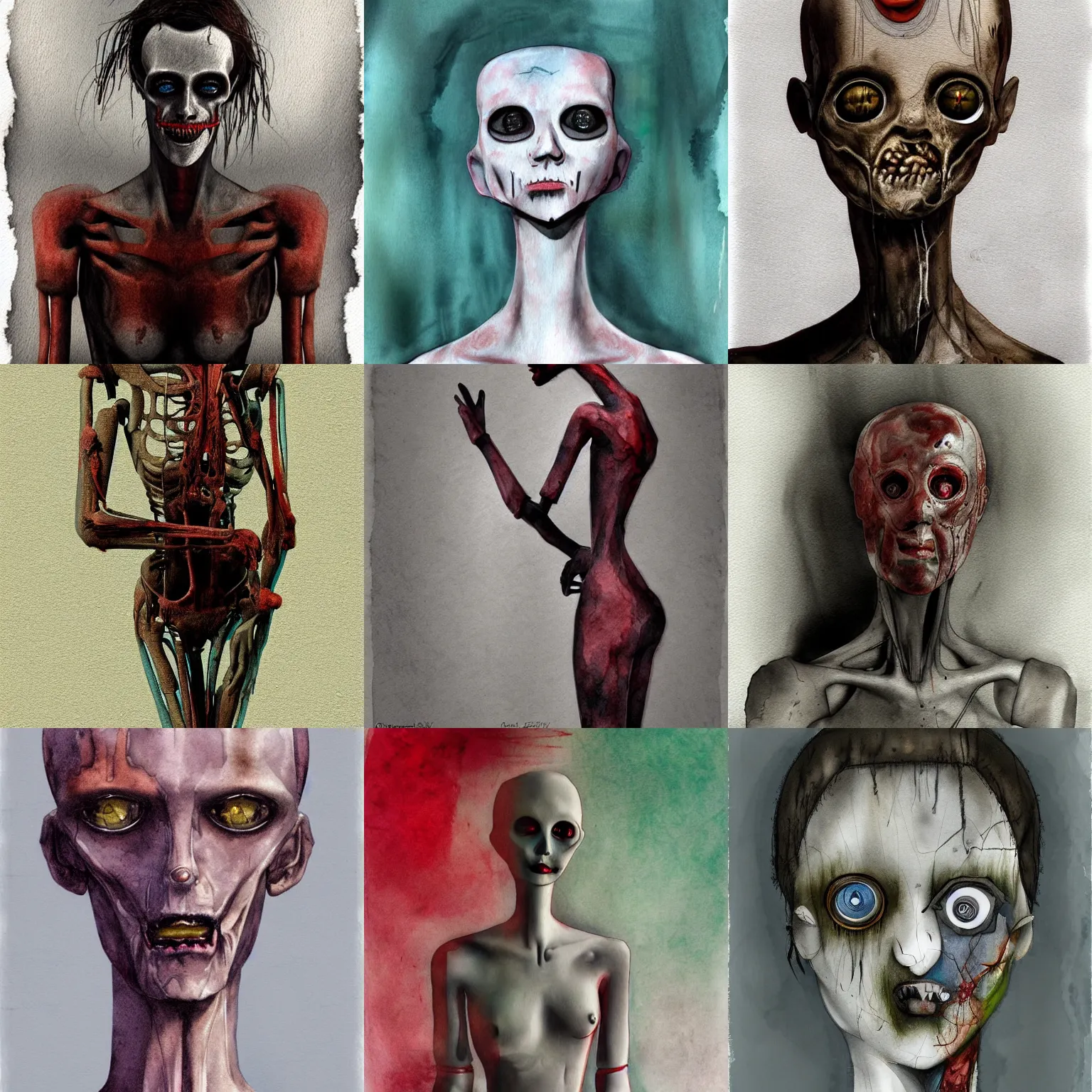 Prompt: creepy mannequin, horror, art by grzegorz przybys, digital 2 d, watercolor