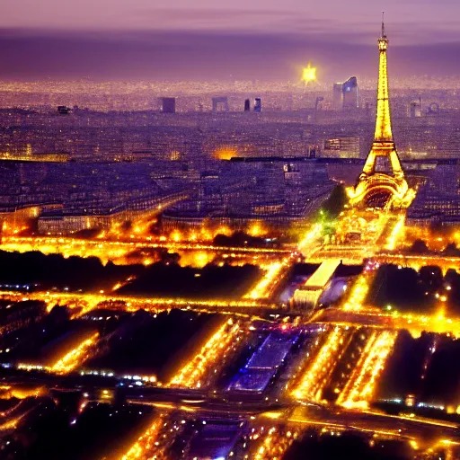 Image similar to award winning photo of paris at night, realistic photo