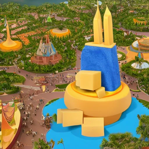 Prompt: 3d render of disney world made out of cheese