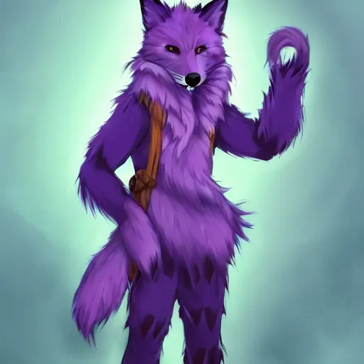 Prompt: key anime visual portrait of an anthropomorphic male purple fox furry fursona in tribal clothing, braided hair, handsome eyes, trending on artstation, furaffinity, posing with hands in pocket