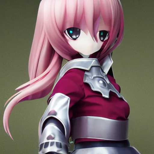 Image similar to cute fumo plush of a knight girl of a royal legion, anime girl with long hair, matcap metal reflectance, kawaii, vray