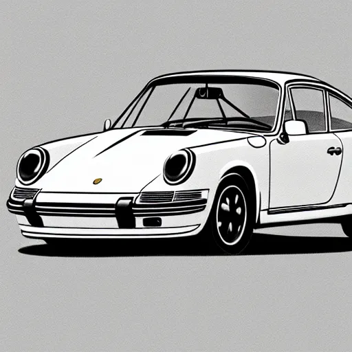 Prompt: black and white pencil sketch of a porsche 9 1 1 9 6 4 carrera 2