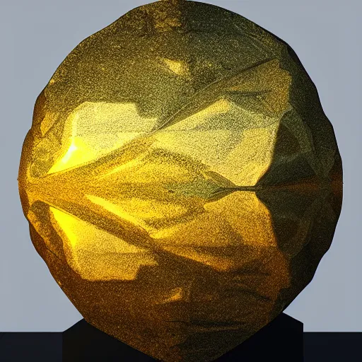 Image similar to Large reflective rock on a pedestal in a museum,detailed,digital art, in the style of a Instagram profile picture, majestic, golden hour, artstation, concept art