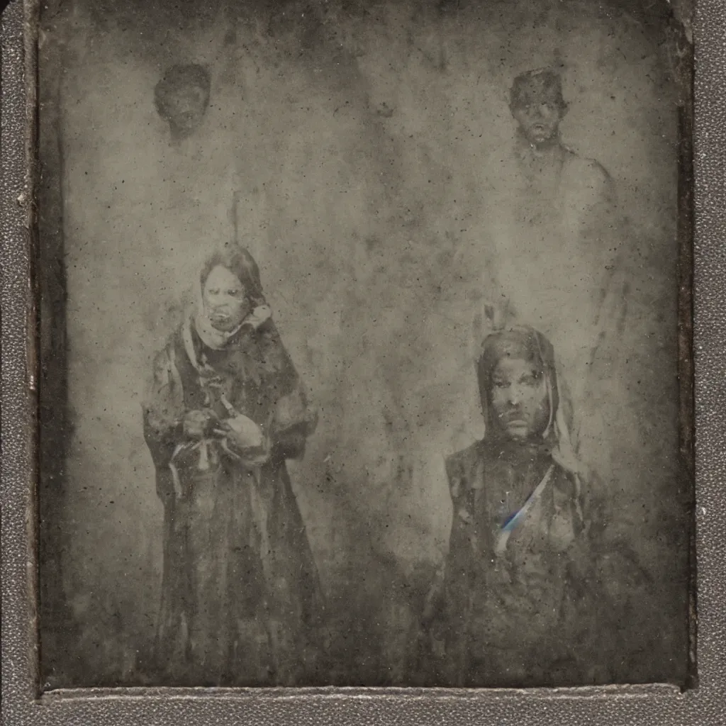 Image similar to tintype of a pagan cultist