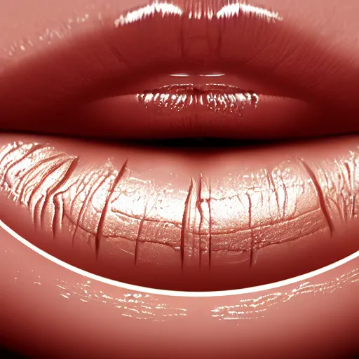 Image similar to extreme macro close up of beautiful female lips kissing large shiny bullet, hi - fructose, decadent highly - detailed digital painting, golden ratio, octane render, artstation, cinematic composition, smooth, sharp focus