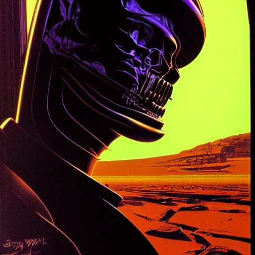 Image similar to medium portrait soft light, by syd mead and bernie wrightson, inspired by mars attacks, sharp high detail,