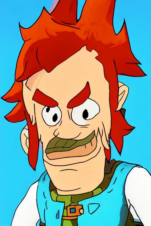 Image similar to an in game portrait of fry from futurama in the legend of zelda breath of the wild, breath of the wild art style.