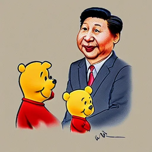 Image similar to drawing of xi jinping with the body of winnie the pooh and the head of xi jinping