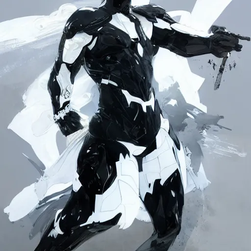 Prompt: full body portrait of a character in sleek white armor and a white tailcoat, wearing a white mask with many lenses for eyes, dramatic lighting, illustration by Greg rutkowski, yoji shinkawa, 4k, digital art, concept art, trending on artstation