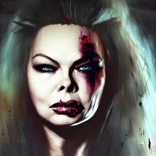 Image similar to portrait of eighties kim wilde as a zombie with cuts on face, 7 days to die zombie, fine art, award winning, intricate, elegant, sharp focus, cinematic lighting, highly detailed, digital painting, 8 k concept art, art by guweiz and z. w. gu, masterpiece, trending on artstation, 8 k