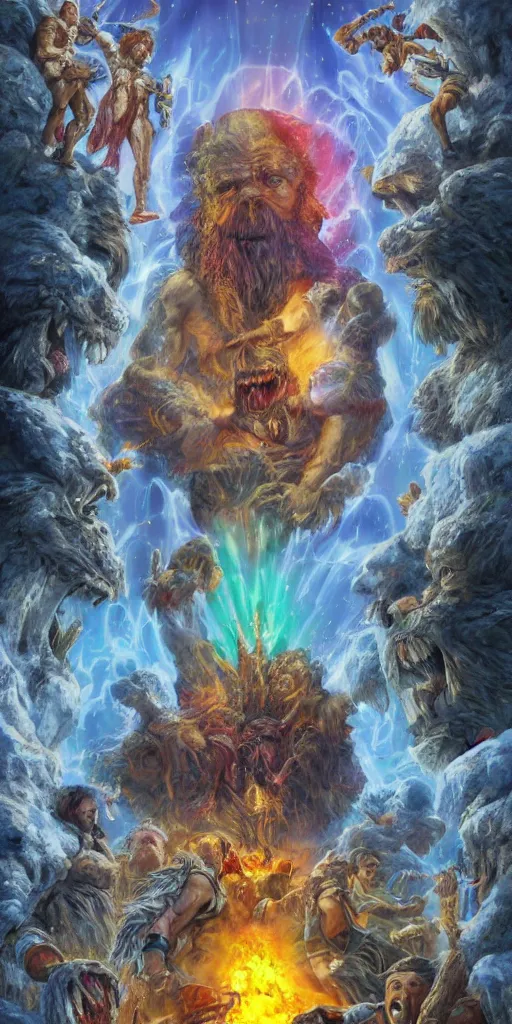 Prompt: an 8 k hi res well lit dynamic volumetric lighting god rays 8 0 mm photo of hieroglyphics of zardoz and goku monsters and orcs and jim henson and hercules greek and roman mythology john snow game of thrones psychedelic mushroom acid marvel iceland lemmings soldiers knights vikings king arthur maul horror zombie battle scene from the future year 3 0 3 5