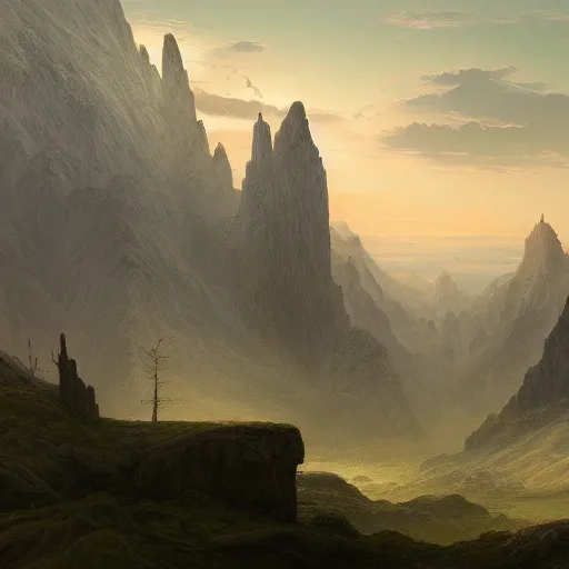 Prompt: A beautiful highly detailed matte painting of a fantasy landscape, by Caspar Friedrich, Trending on artstation