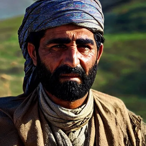 Image similar to Close up of a Kurdish shepherd wearing Kurdish clothes in a movie directed by Christopher Nolan, movie still frame, promotional image, imax 70 mm footage