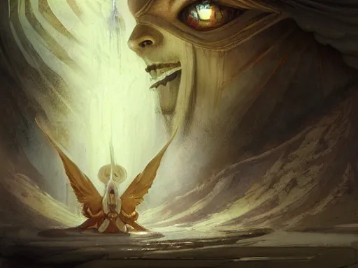 Prompt: sancc priest, sphinx of alshura, original art prompt, seb mckinnon, alshura, digital illustration detailed digital illustration for mtg. dnd fantasy epic illustration by seb mckinnon and peter mohrbacher.