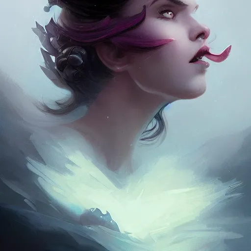 Image similar to beautiful grumpy girl, portrait, ice magic, whimsical, dark hair and makeup, cute, sharp focus, digital painting, matte fantasy painting, deviantart artstation, by jason felix, ivan aivazovsky, steve argyle, tyler jacobson, peter mohrbacher, cinema, masterpiece