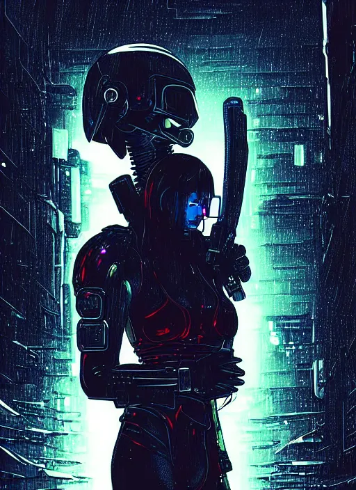 Prompt: cyberpunk warrior couple in space helmets , raining, in an alien alley at night back lit, by webang111 and Maciej Kuciara and Ilya Kuvshinov, trending on artstation