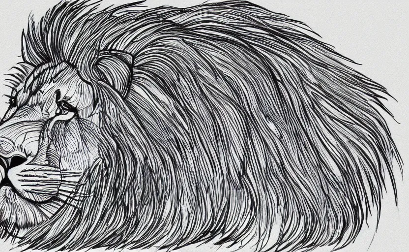 Image similar to single line full body drawing of a lion lying. single line challenge. winner