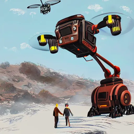 Image similar to giant quadrupedal mining drone, four legs, highly detailed body, industrial robot, photorealistic camera shot, in the style of simon stalenhag