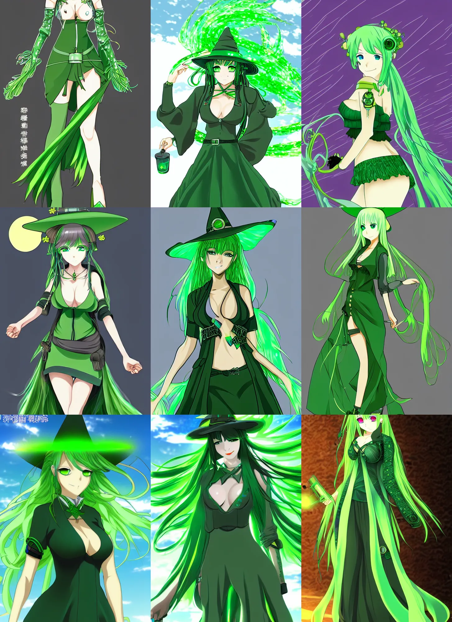 Prompt: a attractive solarpunk anime green witch. ultra clear detailed.